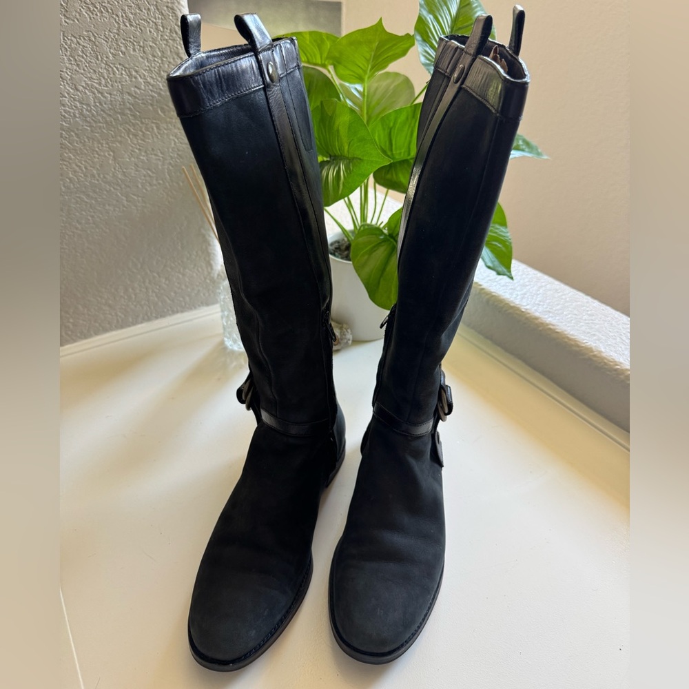 Cole Haan Black Leather Boots with Buckle Detail